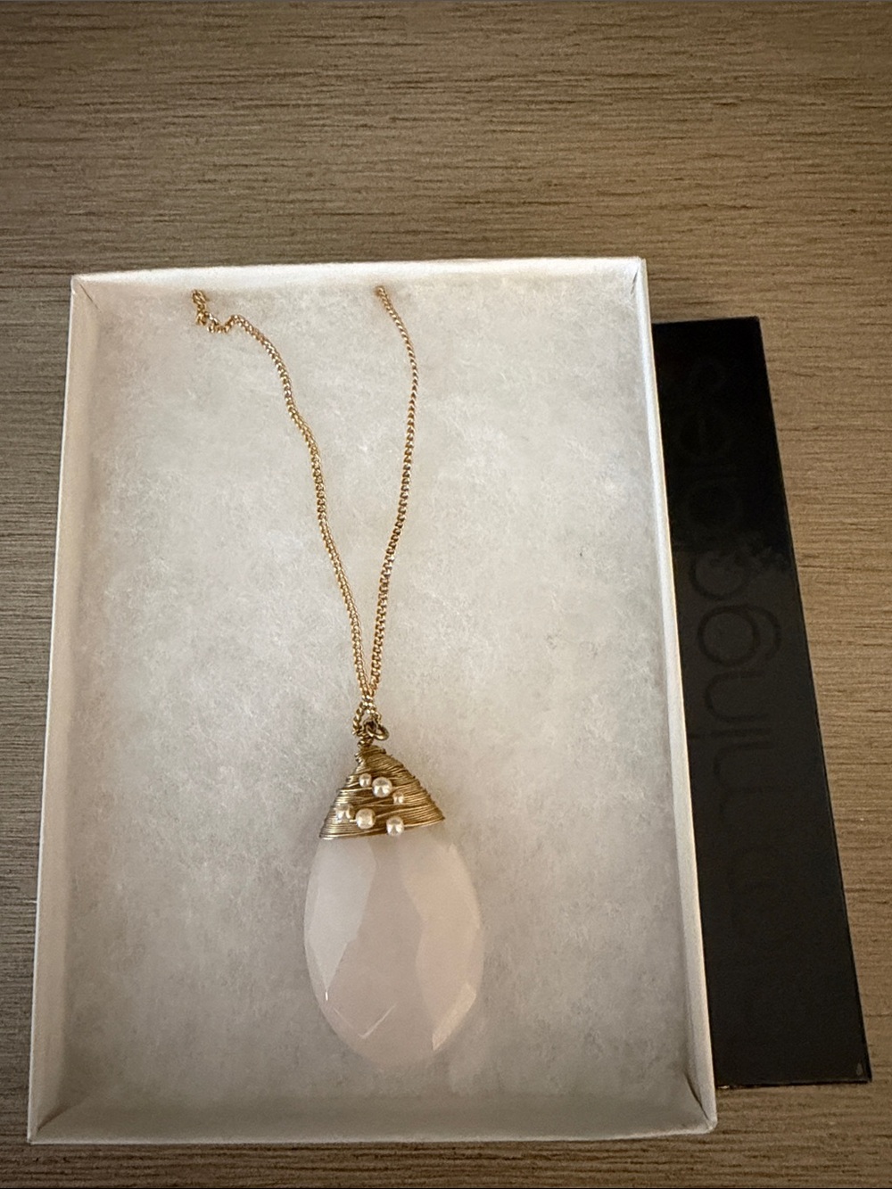 Gold and Rose Quartz Teardrop Pendant Necklace -